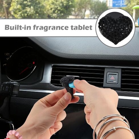 قطعتان من مشابك فتحة التهوية للسيارة، ملحقات السيارة اللامعة، معطر هواء السيارة، معطر هواء السيارة للسيدات، سحر مشبك فتحة تهوية السيارة، معطرات السيارة للنساء، إكسسوارات السيارة من حجر الراين للفتيات (أسود) in Kuwait