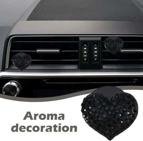 قطعتان من مشابك فتحة التهوية للسيارة، ملحقات السيارة اللامعة، معطر هواء السيارة، معطر هواء السيارة للسيدات، سحر مشبك فتحة تهوية السيارة، معطرات السيارة للنساء، إكسسوارات السيارة من حجر الراين للفتيات (أسود) in Kuwait