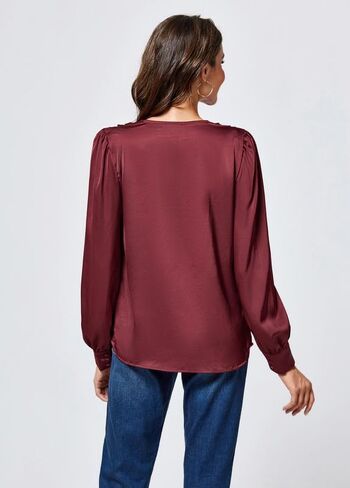 JASAMBAC Women's Satin Silk Blouse 2024 V Neck Long Sleeve Dressy Casual Blouses Elegant Business Office Work Shirts Tops in Saudi Arabia