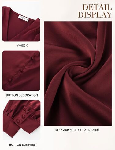 JASAMBAC Women's Satin Silk Blouse 2024 V Neck Long Sleeve Dressy Casual Blouses Elegant Business Office Work Shirts Tops in Saudi Arabia