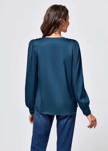 JASAMBAC Women's Satin Silk Blouse 2024 V Neck Long Sleeve Dressy Casual Blouses Elegant Business Office Work Shirts Tops in Saudi Arabia
