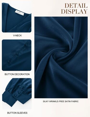 JASAMBAC Women's Satin Silk Blouse 2024 V Neck Long Sleeve Dressy Casual Blouses Elegant Business Office Work Shirts Tops in Saudi Arabia
