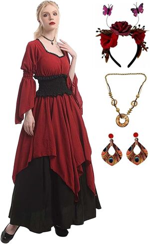 Women Victorian Retro Costume Renaissance Dress Medieval Gothic Dress Witch Outfits Wedding Dress Halloween Costume in Kuwait