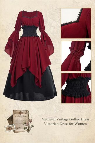 Women Victorian Retro Costume Renaissance Dress Medieval Gothic Dress Witch Outfits Wedding Dress Halloween Costume in Kuwait