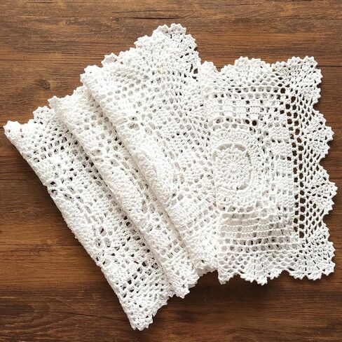 Pack of 4PCS White 7 Inch Square Handmade Crochet Lace Placemats Coasters in Saudi Arabia
