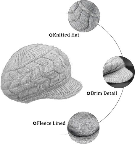 SYAYA Women Winter Hat Brim, Ladies Wooly Knitted Beanie Hats Warm Fleece Lined & Visor for Women Wool Knit Newsboy Cap WS-H1 in Saudi Arabia