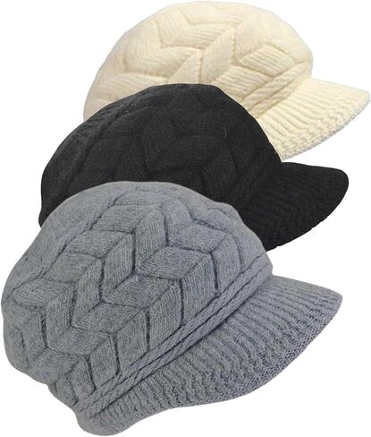 SYAYA Women Winter Hat Brim, Ladies Wooly Knitted Beanie Hats Warm Fleece Lined & Visor for Women Wool Knit Newsboy Cap WS-H1 in Saudi Arabia