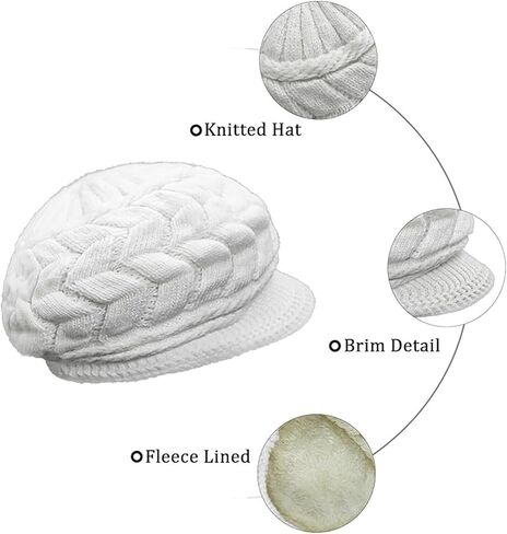 SYAYA Women Winter Hat Brim, Ladies Wooly Knitted Beanie Hats Warm Fleece Lined & Visor for Women Wool Knit Newsboy Cap WS-H1 in Saudi Arabia