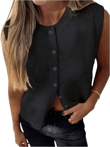 GORGLITTER Women's Button Up Sweater Vest Crewneck Sleeveless Knit Sweater Tank Top in Saudi Arabia