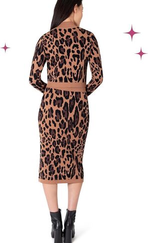 Paris Hilton Women's Mock Neck Sweater and Sweater Pencil Skirt Outfit Y2K Set, Leopard Animal Print in Saudi Arabia