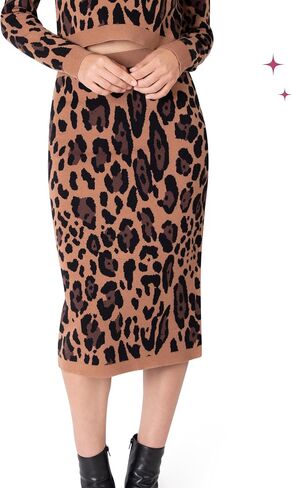 Paris Hilton Women's Mock Neck Sweater and Sweater Pencil Skirt Outfit Y2K Set, Leopard Animal Print in Saudi Arabia