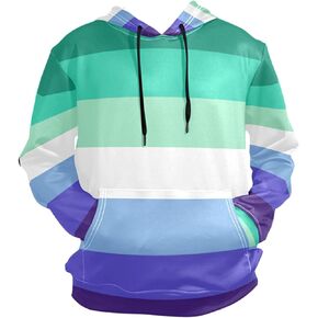ZZKKO Rainbow Striped Thin Suitable Hoodies Sweatshirt Autumn Casual Men's Gym Pullovers Size S
