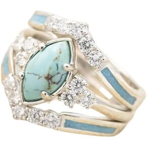 3 PCS Ring Set Natural Turquoise Diamond Rings Western Jewelry Turquoise Silver Color Rings for Women Bohemian Joint Knuckle Rings Finger Ring Turquoise Jewelry Sparkling Natural Gemstone