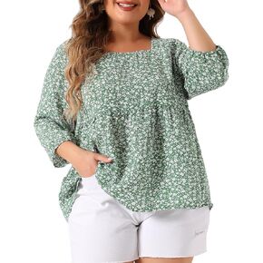 Agnes Orinda Plus Size Dressy Blouses for Women 3/4 Sleeve Floral Peplum Babydoll Tops