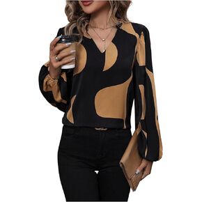 SweatyRocks Women's Dressy Casual Frill V Neck Lantern Sleeve Blouses Pullover Tops
