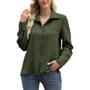 Womens Button Down Shirts Long Sleeve Bussiness Dressy Blouses with Pocket Casual Fitted Going Out Fashion Tops