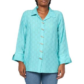 MULTIPLES Women's Turn-up Cuff Three Quarters Sleeves Button Front High-Low Shirt