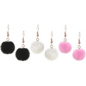 Large Colorful Furry Pompom Ball Earrings Set - Fluffy Hairy Big Ball Dangle Earrings for Women Winter Jewelry