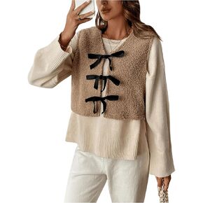 MakeMeChic Women's Fuzzy V Neck Tie Front Vest Sleeveless Cute Crop Fleece Jacket