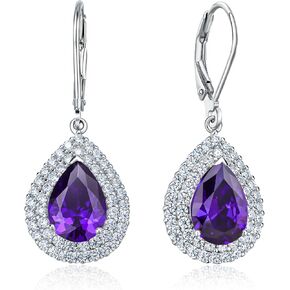 DAYBYDAY جوهرة الميلاد تتدلى الأقراط للنساء، هيبوالرجينيك 925 الفضة الاسترليني خلق الأحجار الكريمة تشيكوسلوفاكيا الكمثرى على شكل انخفاض الأقراط الرافعة، كبير كريستال الدمعة المتدلية الأقراط مجوهرات الزفاف in Kuwait