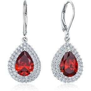 DAYBYDAY Birthstone Dangle Earrings for Women, Hypoallergenic 925 Sterling Silver Created Gemstone CZ Pear Shaped Leverback Drop Earrings, Large Crystal Teardrop Dangling Earrings Wedding Jewelry