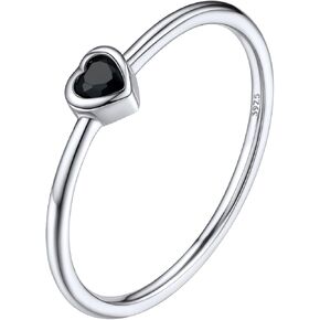 Silvora 925 Sterling Silver Simple Black Heart Ring Tiny Heart Wedding Band Rings for Women Size 4-12