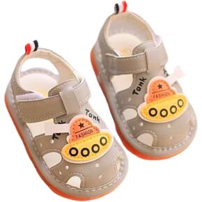 Squeaky Sandals Anti-Slip Rubber Sole Toddler First Walkers Shoes For Boys Girls（grey/Beige/Pink,Sole Length 11.5~13.5cm）