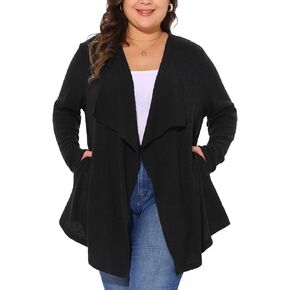 Agnes Orinda Plus Size Sweater Knit Cardigan for Women Open Front Irregular Hem Long Sleeve Cardigan with Pockets