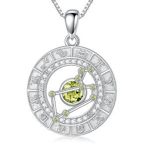 TOUPOP Zodiac Constellation Necklaces for Women White Gold Plated S925 Sterling Silver Zodiac Sign Pendant Necklace with Birthstone, Birthday Jewelry for Girlfriend Wife Grandma Mom