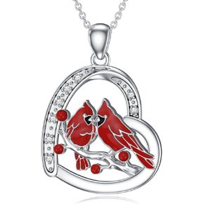 Diamond Cardinal Necklace for Women 925 Sterling Silver Red Cardinal Pendant Lab Grown Diamond Jewelry Gifts for Mom