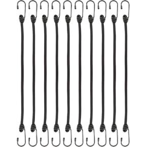 Bungee Cords with Hooks 40cm - 10 Pcs Bungee Cords Heavy Duty Outdoor, Bungee Straps with Hooks for Camping Tarp, Tents, Canopy and Fixings (Black)