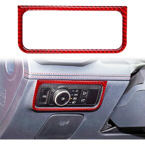 غطاء لوحة إطار مفتاح المصباح من ألياف الكربون ملصق الكسوة متوافق مع Ford Mustang 2024 2025 الملحقات الداخلية باللون الأحمر