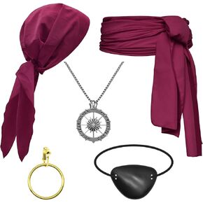 Pirate Costume Accessories Set Men Women Pirate Bandana Hat Head Scarf Pirate Sash Belt Dress Accessories for Halloween