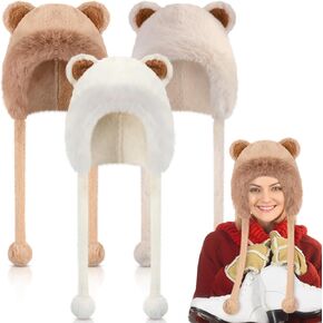 3 حزمة النساء الشتاء قبعة القبعات الشتاء بوم بوم قبعات صغيرة فو الفراء الكروشيه رقيق متماسكة قبعة الدب آذان الصوف اصطف رقيق التزلج الثلوج قبعة in Kuwait