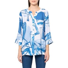 Ali Miles Women's Regular Printed Woven Button Front Blouse