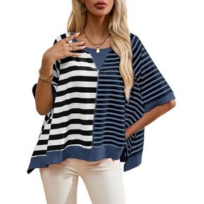 Acelitt Womens Casual Summer Short Sleeve Crewneck Color Block Sweatshirts T-Shirts Tops, S-XXL