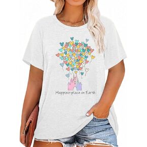 KIEKIECOO Plus Size Magic Kingdom Shirts for Women Cute Castle Graphic Tees Cotton Tshirts Vacation Shirt Short Sleeve Tops