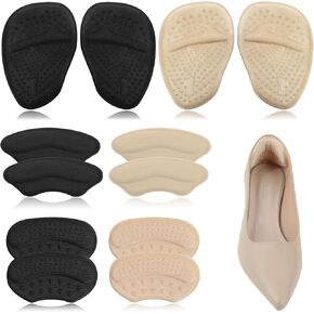 Heel Pads, Heel Grips and Metatarsal Pads for Loose Shoes, High Heel Comfort Pads, Shoe Inserts to Make Shoes Smaller, Heel Cushion for Too Big Shoes, Heel Protectors for Women Men(Beige+Black)