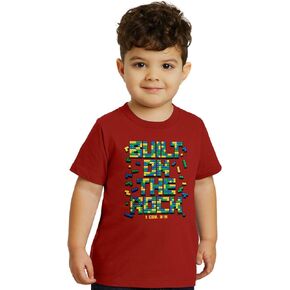 Kerusso Built On The Rock Brick Blocks Red Cotton Kids' Crew Neck T-Shirt, 4T