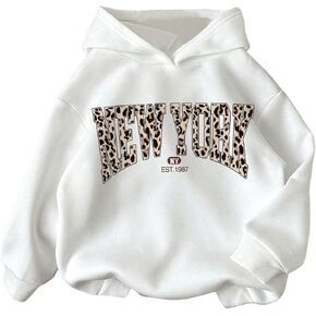 SOLY HUX Girl's Graphic Hoodies Letter Leopard Print Long Sleeve Hooded Sweatshirt Casual Pullover Tops