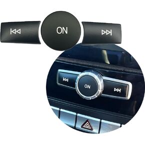 Black Car Radio Volume Forward Backward ON Buttons Cover Stickers Trim Compatible with Mercedes Benz A CLAS W176 B Class W246/C Class W204/ E Class W212/ G Class/ML W166 CL/SL/CLA/CLS/SLK
