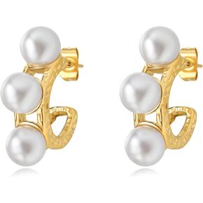 YAMI Gold Hoop Earrings for Women, 14K Gold Plated Lightweight Chunky Open Hoops Hypoallergenic Earrings, Pearl Earrings Jewelry Gifts for Her