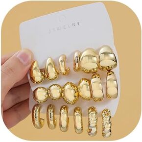9 Pairs Chunky Gold Earrings Set for Women Trendy Lightweight Gold Plated Hoop Earrings Hypoallergenic Jewelry