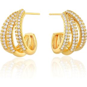 FETTERO Split Hoop Earrings 14K Gold Plated Chunky Hoop Earrings for Women Dainty Hypoallergenic Half Hoop Earring Jewelry Triple Hoop Earrings