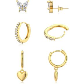 Gold Earrings Set for Women Trendy,18K Gold Plated Stud Pendant Earrings Hypoallergenic,Small Simple CZ Dangle Earrings Stacks