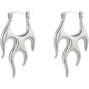 Edgy Flame Hoop Earrings for Women, Punk Fire Earrings, Minimalist Hoop Earrings, Rave Jewelry Gift for Women
