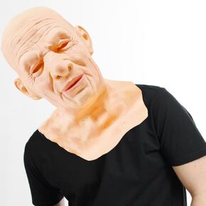 Smiling Bald Grandpa Latex Old Man Mask, Realistic Old Man Full Face Mask for Adults Party Props Halloween Costume Accessories