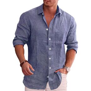 COOFANDY Men's Casual Button Down Shirt Long Sleeve Linen Chambray Shirt