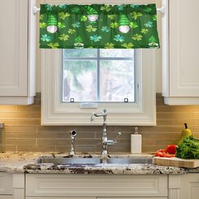 JSTEL St Patricks Day Curtain Valance Shamrock Window Valance 54"x18",Rod Pocket Short Window Treatment Décor, Light Filtering Kitchen Valance 1 Panel
