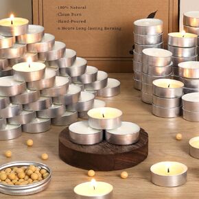 Soy Wax Tealight Candles | 50 Pack- 6 Hours Long Burning Tea Candles, 100% Natural Soy Wax Tea Lights Candles | Paraffin-Free, Unscented Tealights Candles Bulk for Party, Home, Wedding, Emergency